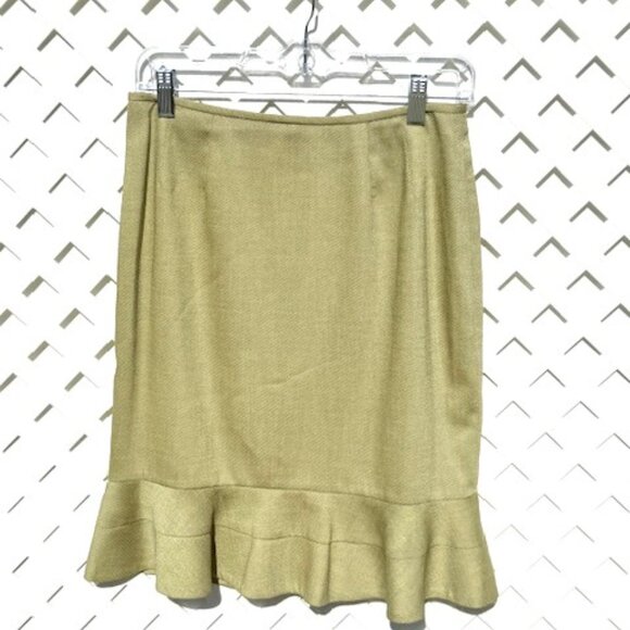 KASPER LIGHT GREEN SUIT SKIRT SET WITH POCKETS AND RUFFFLED HEM - Picture 2 of 4